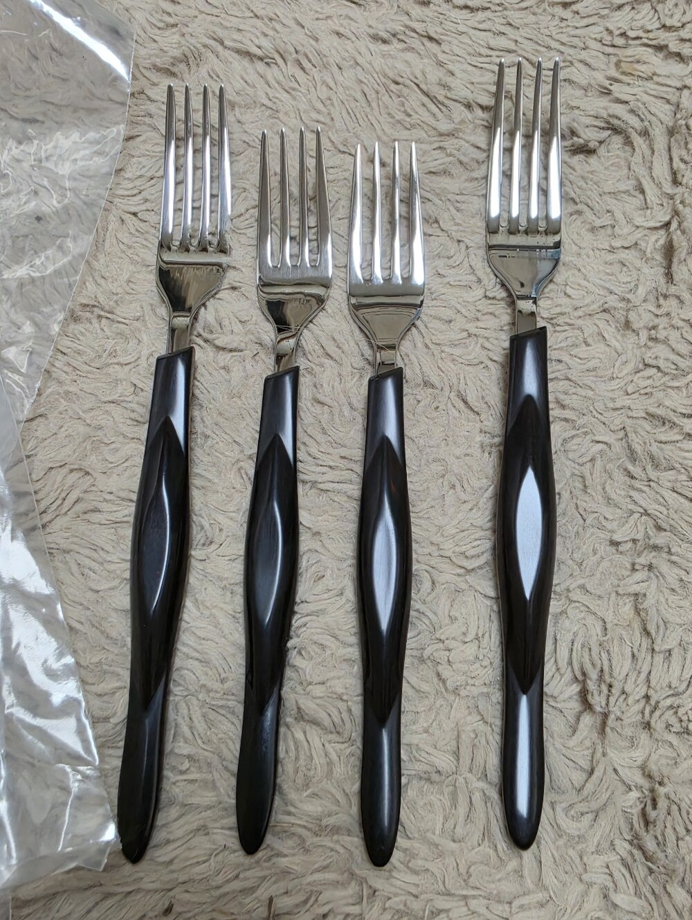 New Cutco Dark Brown Handle Dining Forks Set of 4, Flatware, Contour Handles